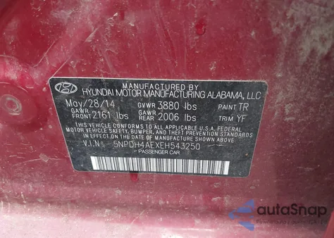 2014 Hyundai Elantra Se/Sport/Limited из США, поврежденный, VIN 5NPDH4AEXEH543250